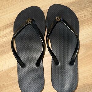 Tory Burch Black Sandals with Gold Logo